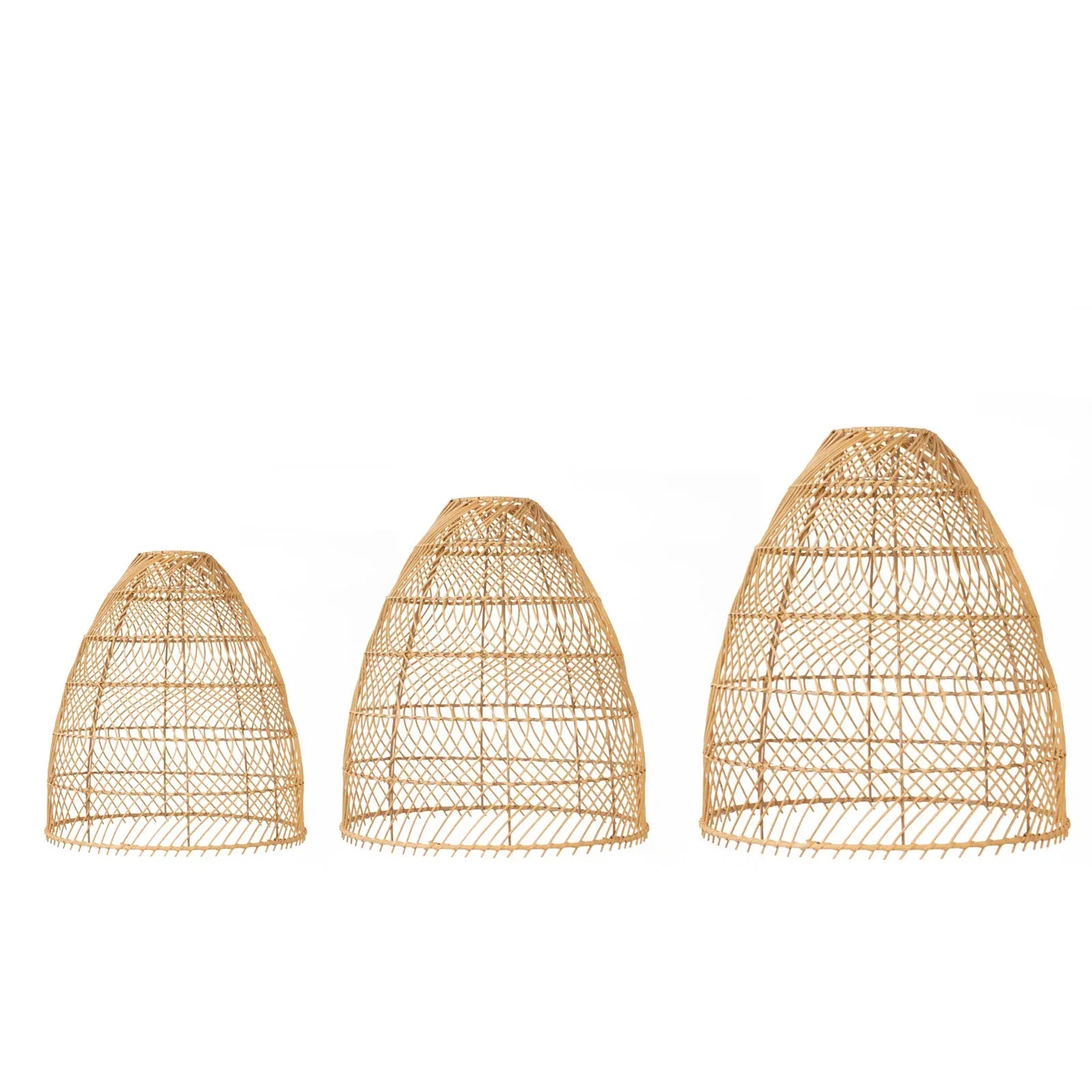 3 Natural Handwoven Rattan Cone Lampshade Covers
