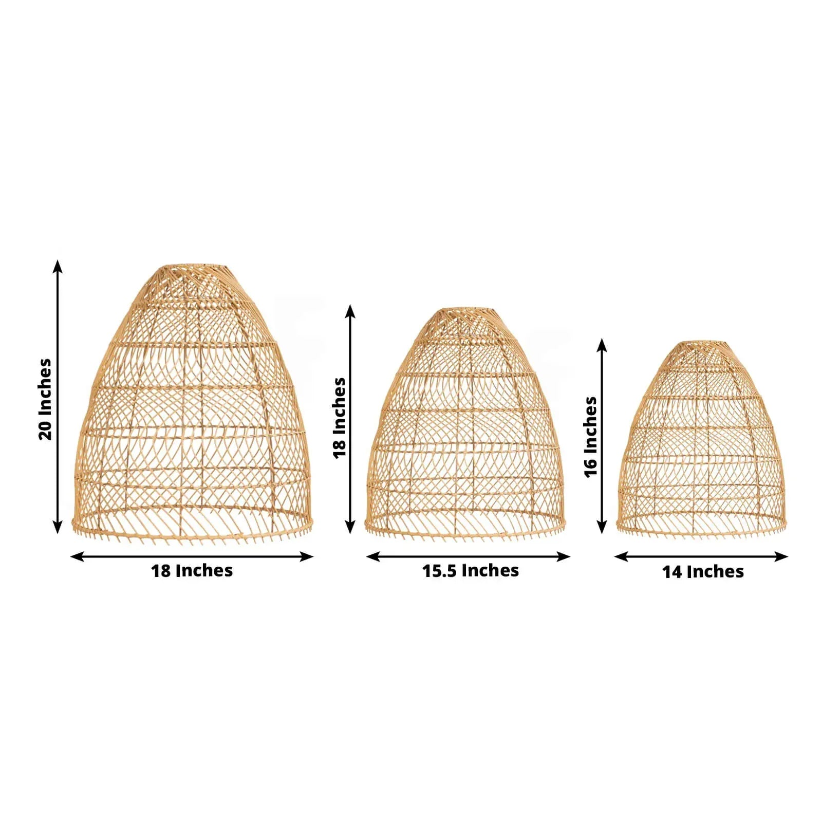 3 Natural Handwoven Rattan Cone Lampshade Covers