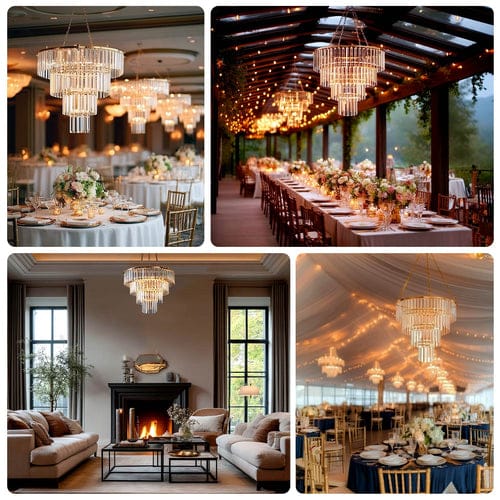 4-Tier Round Crystal Pendant Chandelier with Gold Metal Frame