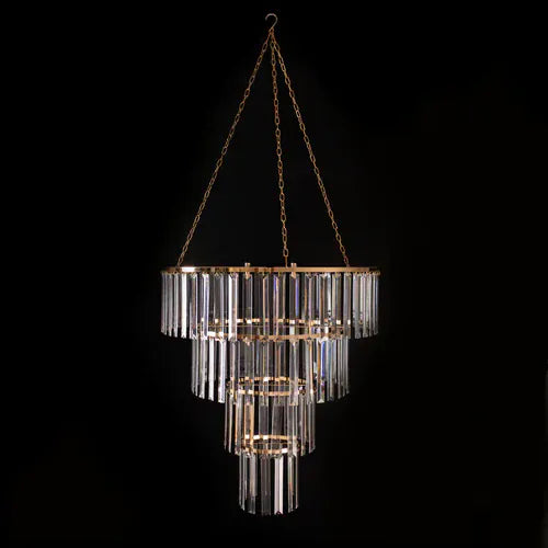 4-Tier Round Crystal Pendant Chandelier with Gold Metal Frame