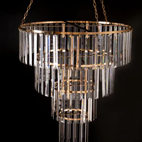 4-Tier Round Crystal Pendant Chandelier with Gold Metal Frame