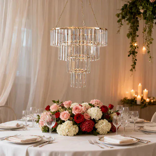 4-Tier Round Crystal Pendant Chandelier with Gold Metal Frame