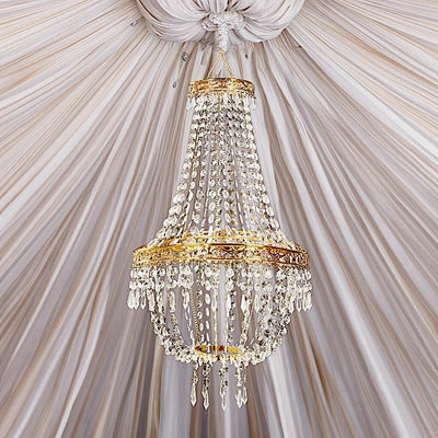 Clear Beaded Crystal Chandelier with Ornate Metal Frame