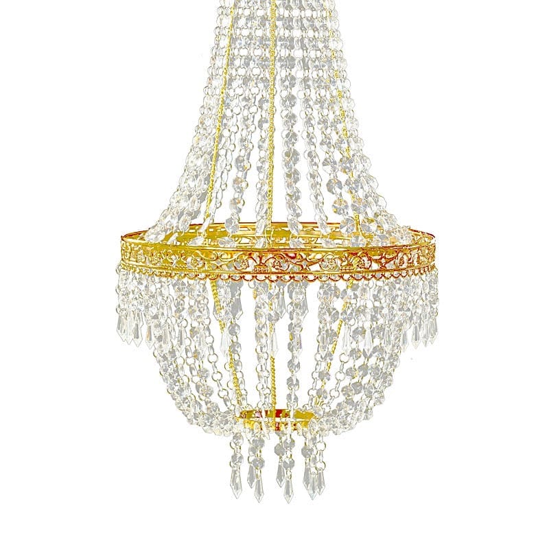 Clear Beaded Crystal Chandelier with Ornate Metal Frame