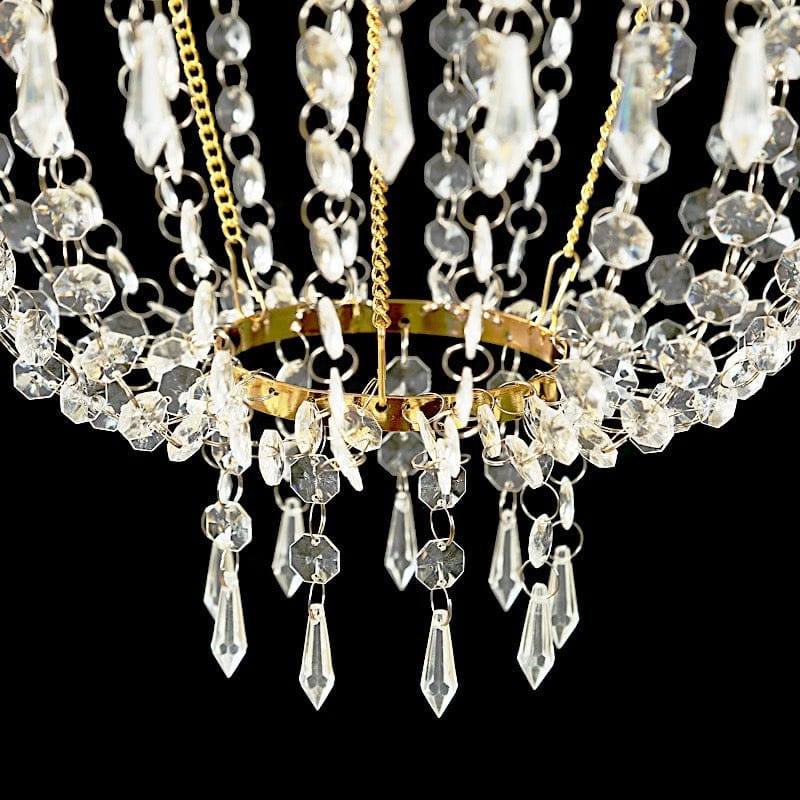 Clear Beaded Crystal Chandelier with Ornate Metal Frame