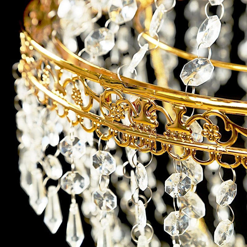 Clear Beaded Crystal Chandelier with Ornate Metal Frame
