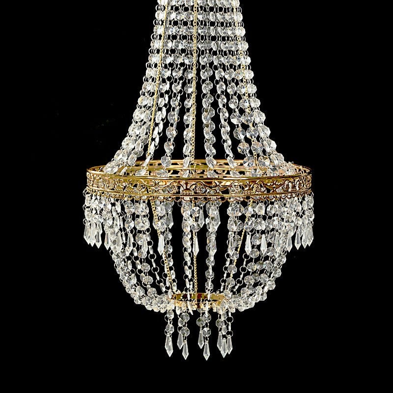 Clear Beaded Crystal Chandelier with Ornate Metal Frame