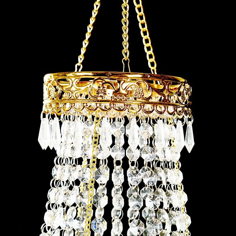 Clear Beaded Crystal Chandelier with Ornate Metal Frame