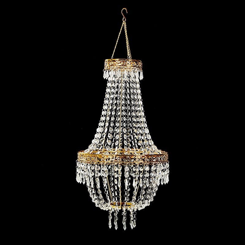 Clear Beaded Crystal Chandelier with Ornate Metal Frame