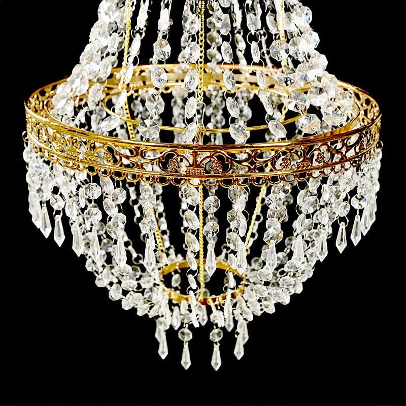 Clear Beaded Crystal Chandelier with Ornate Metal Frame