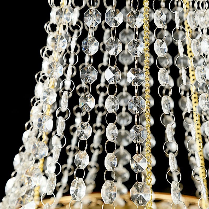 Clear Beaded Crystal Chandelier with Ornate Metal Frame