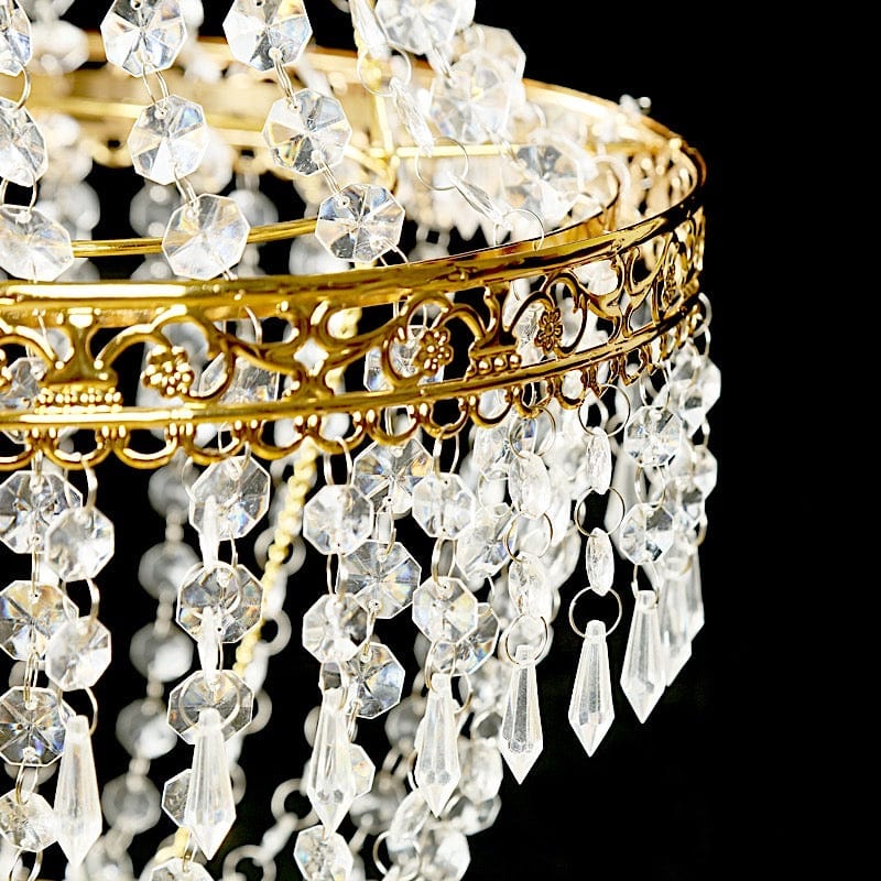 Clear Beaded Crystal Chandelier with Ornate Metal Frame