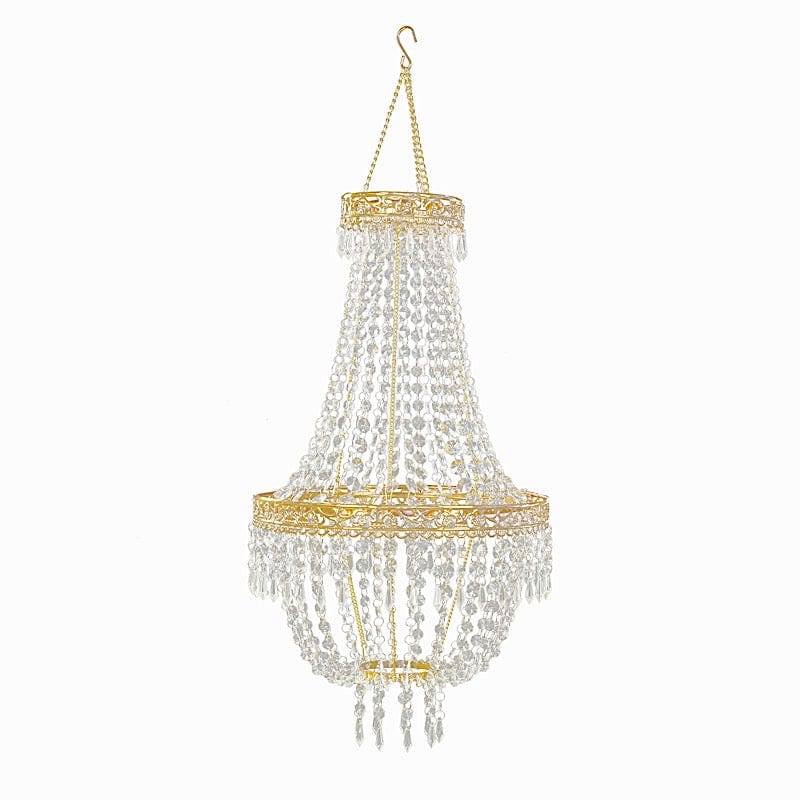 Clear Beaded Crystal Chandelier with Ornate Metal Frame