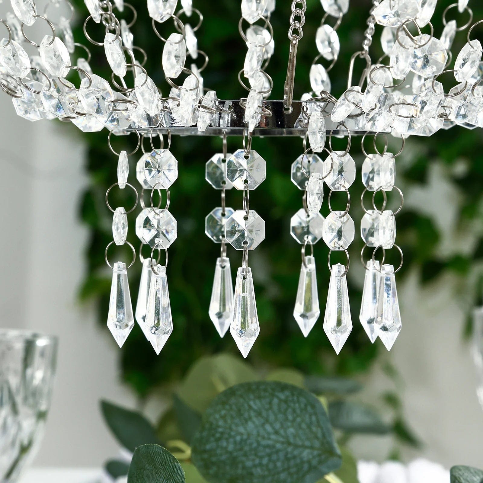 Clear Beaded Crystal Chandelier with Ornate Metal Frame