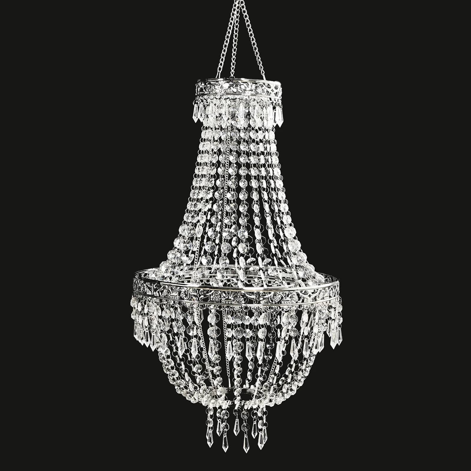 Clear Beaded Crystal Chandelier with Ornate Metal Frame