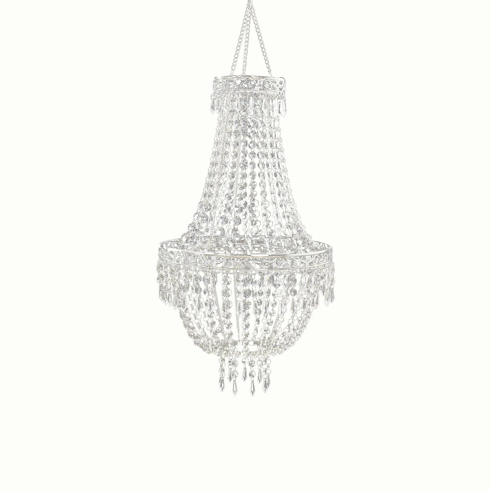 Clear Beaded Crystal Chandelier with Ornate Metal Frame