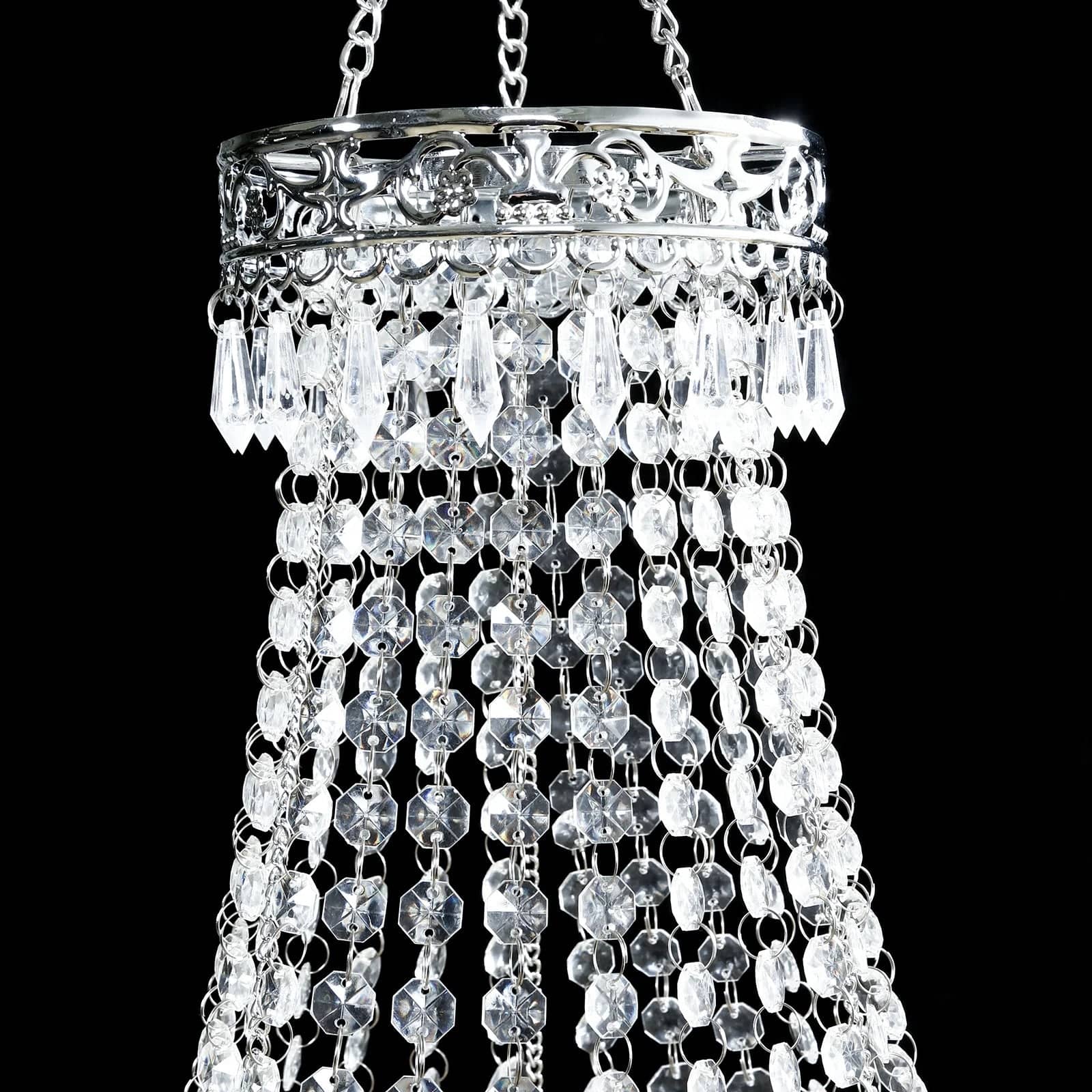 Clear Beaded Crystal Chandelier with Ornate Metal Frame