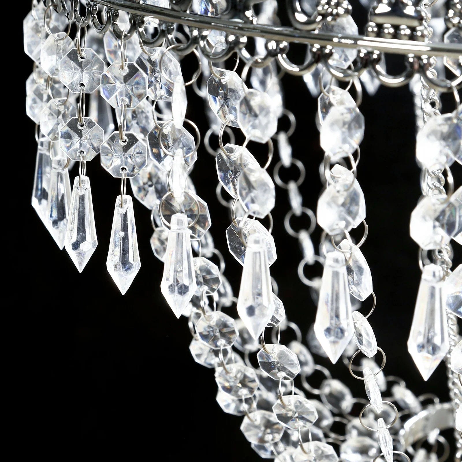Clear Beaded Crystal Chandelier with Ornate Metal Frame