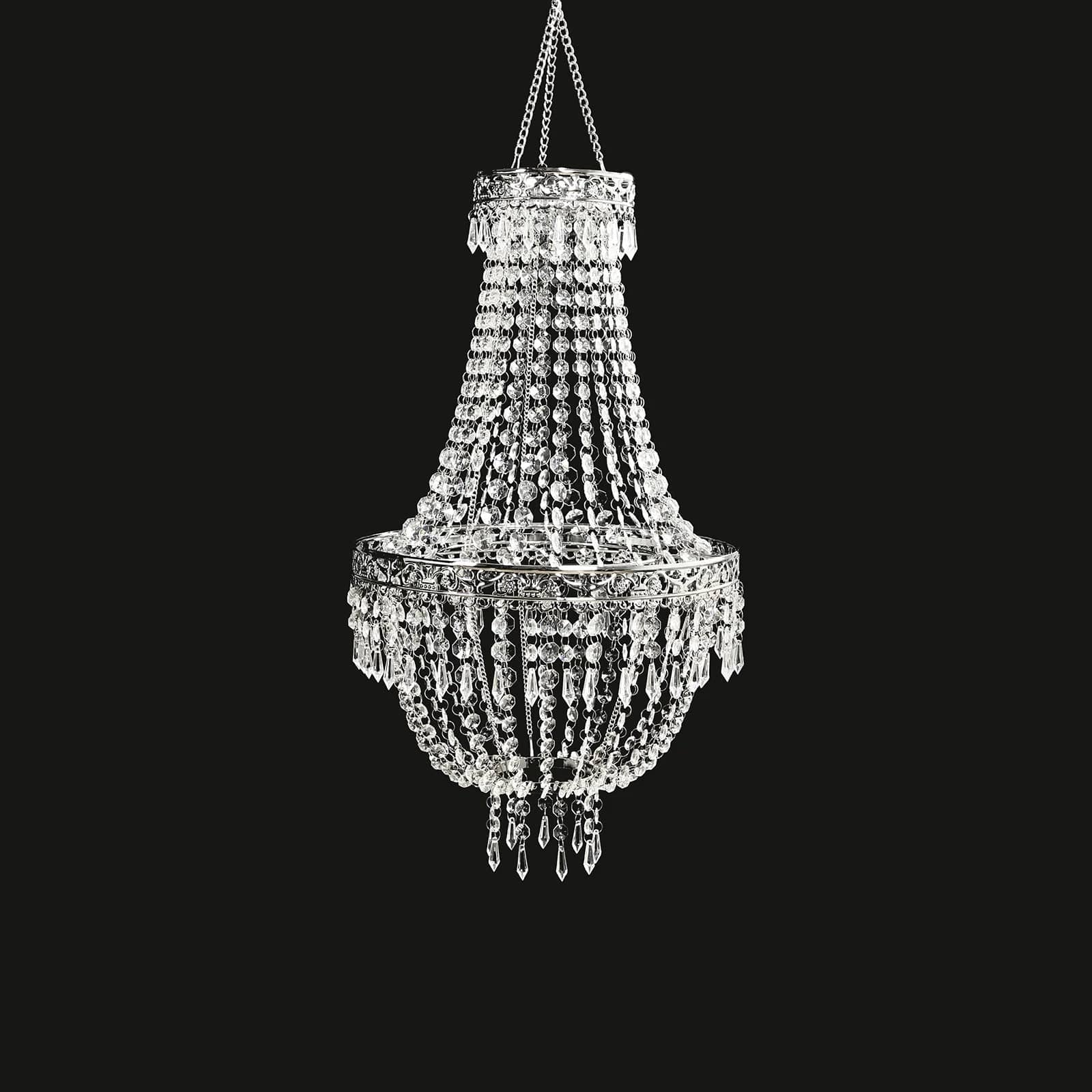 Clear Beaded Crystal Chandelier with Ornate Metal Frame