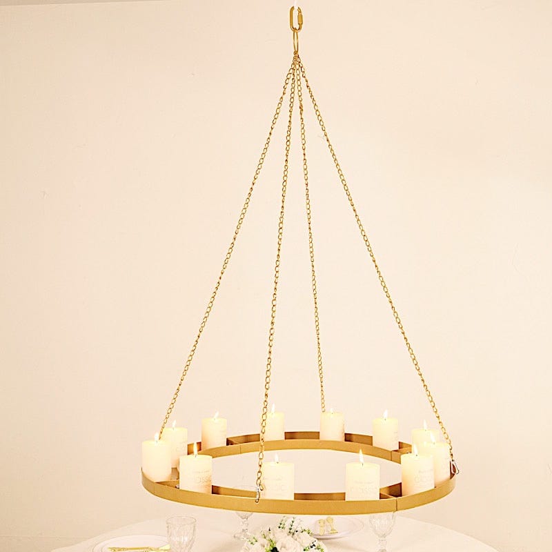 Round Gold Hanging Metal Floral Chandelier Frame