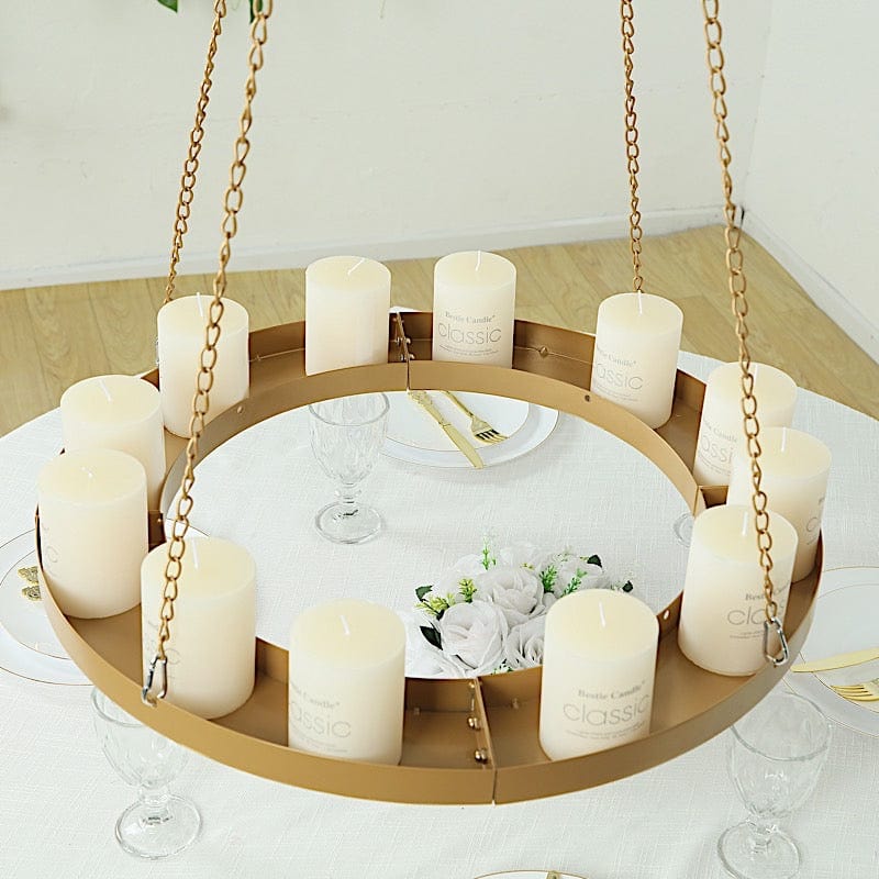 Round Gold Hanging Metal Floral Chandelier Frame