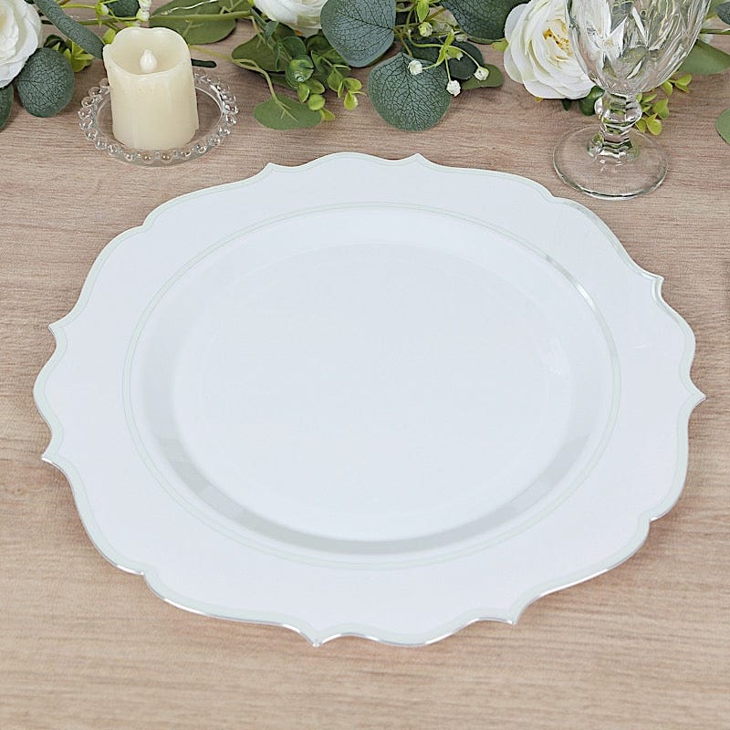 10 Pack 13 in Round Plastic Charger Plates with Scalloped Rim