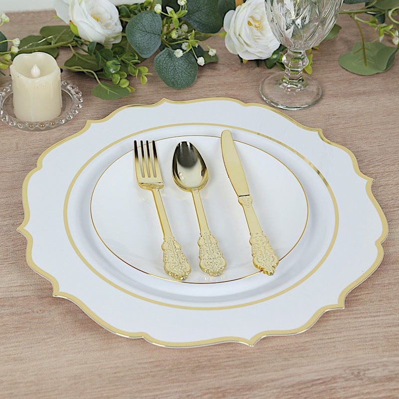 10 Pack 13 in Round Plastic Charger Plates with Scalloped Rim