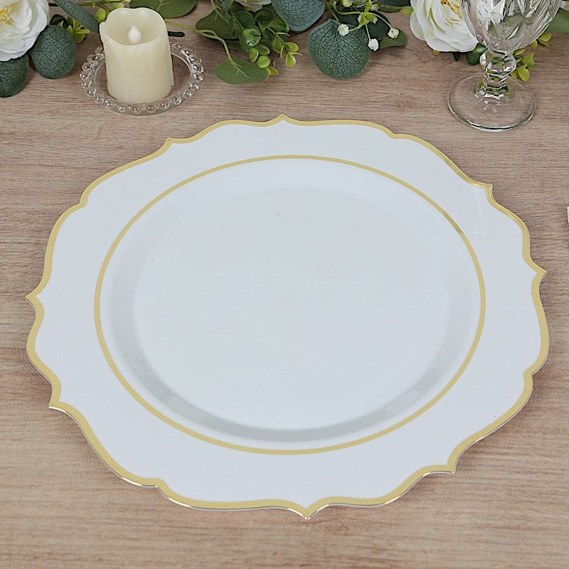 10 Pack 13 in Round Plastic Charger Plates with Scalloped Rim