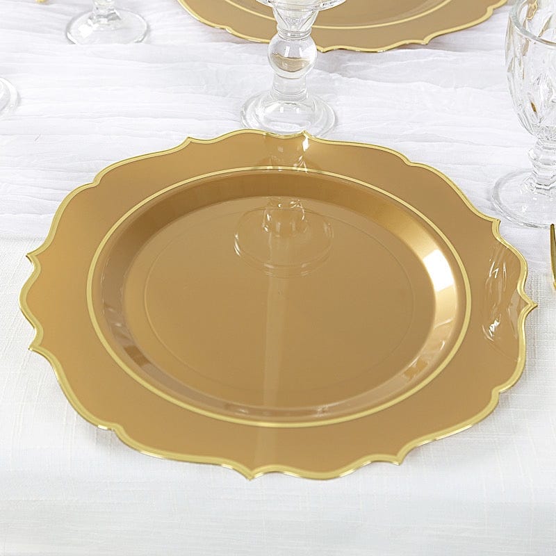 10 Pack 13 in Round Plastic Charger Plates with Scalloped Rim