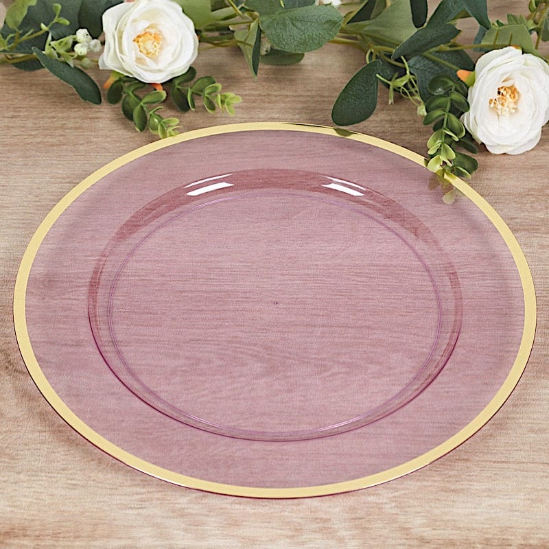 10 pcs 12 in Round Heavy Duty Plastic Charger Plates with Metallic Trim