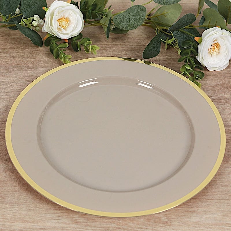10 pcs 12 in Round Heavy Duty Plastic Charger Plates with Metallic Trim