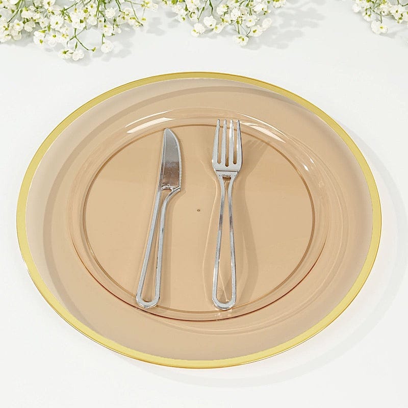 10 pcs 12 in Round Heavy Duty Plastic Charger Plates with Metallic Trim