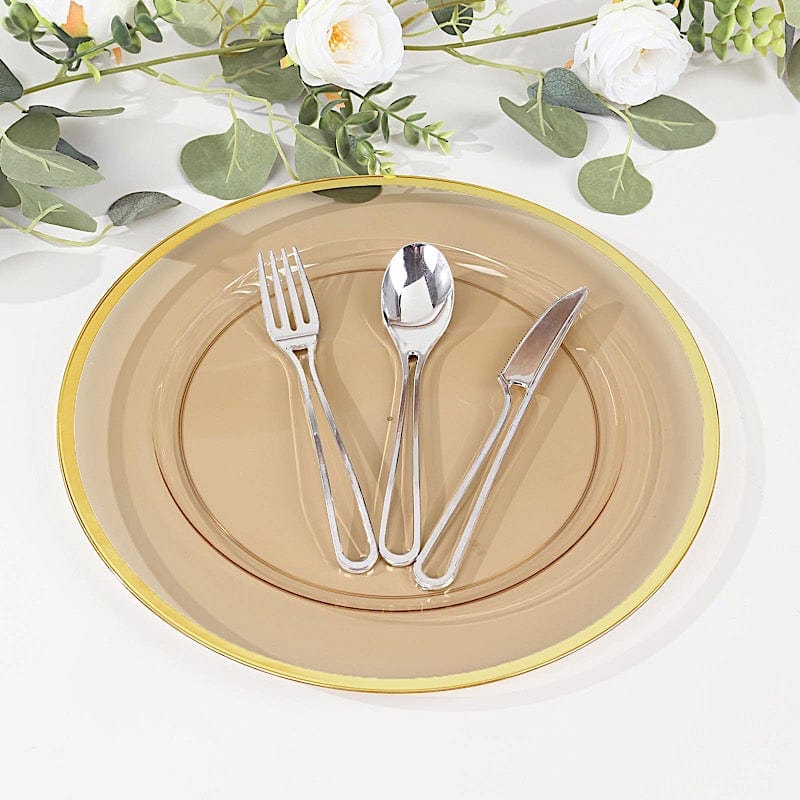 10 pcs 12 in Round Heavy Duty Plastic Charger Plates with Metallic Trim
