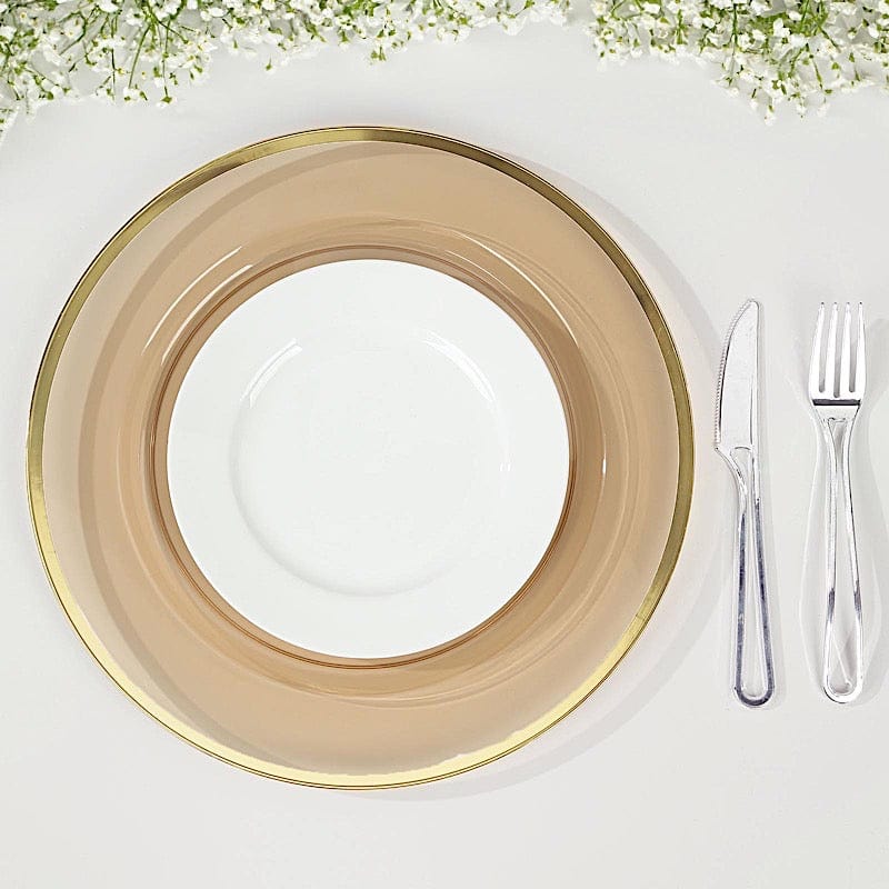 10 pcs 12 in Round Heavy Duty Plastic Charger Plates with Metallic Trim