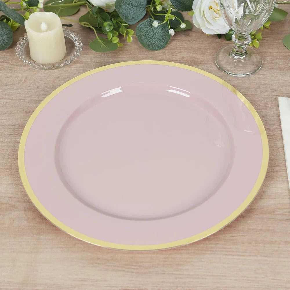 10 pcs 12 in Round Heavy Duty Plastic Charger Plates with Metallic Trim