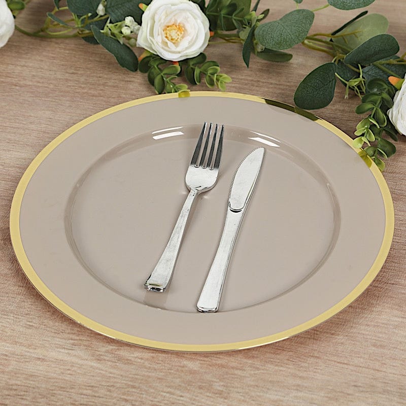 10 pcs 12 in Round Heavy Duty Plastic Charger Plates with Metallic Trim