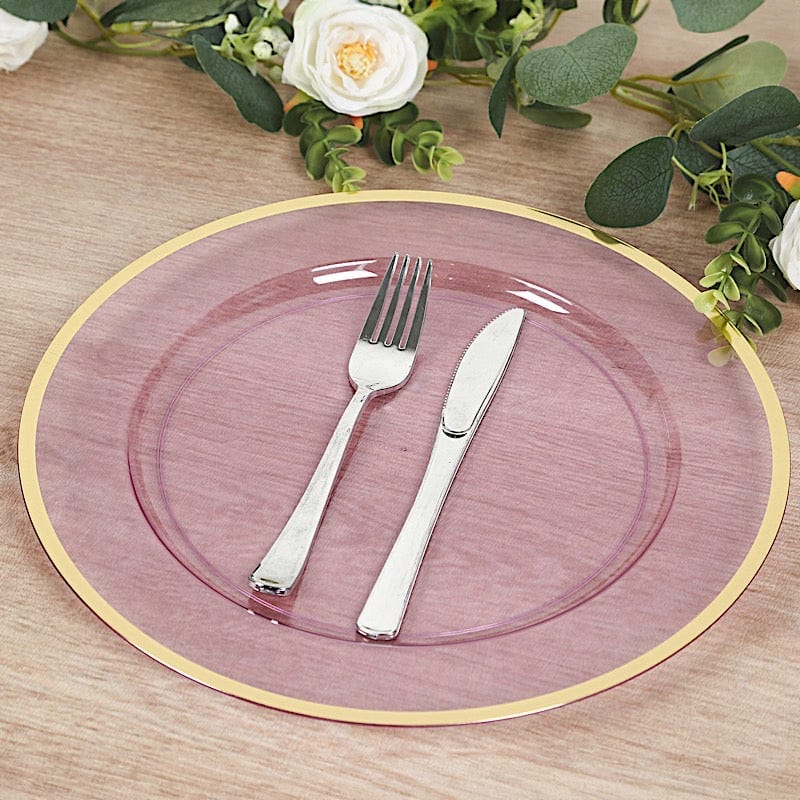 10 pcs 12 in Round Heavy Duty Plastic Charger Plates with Metallic Trim