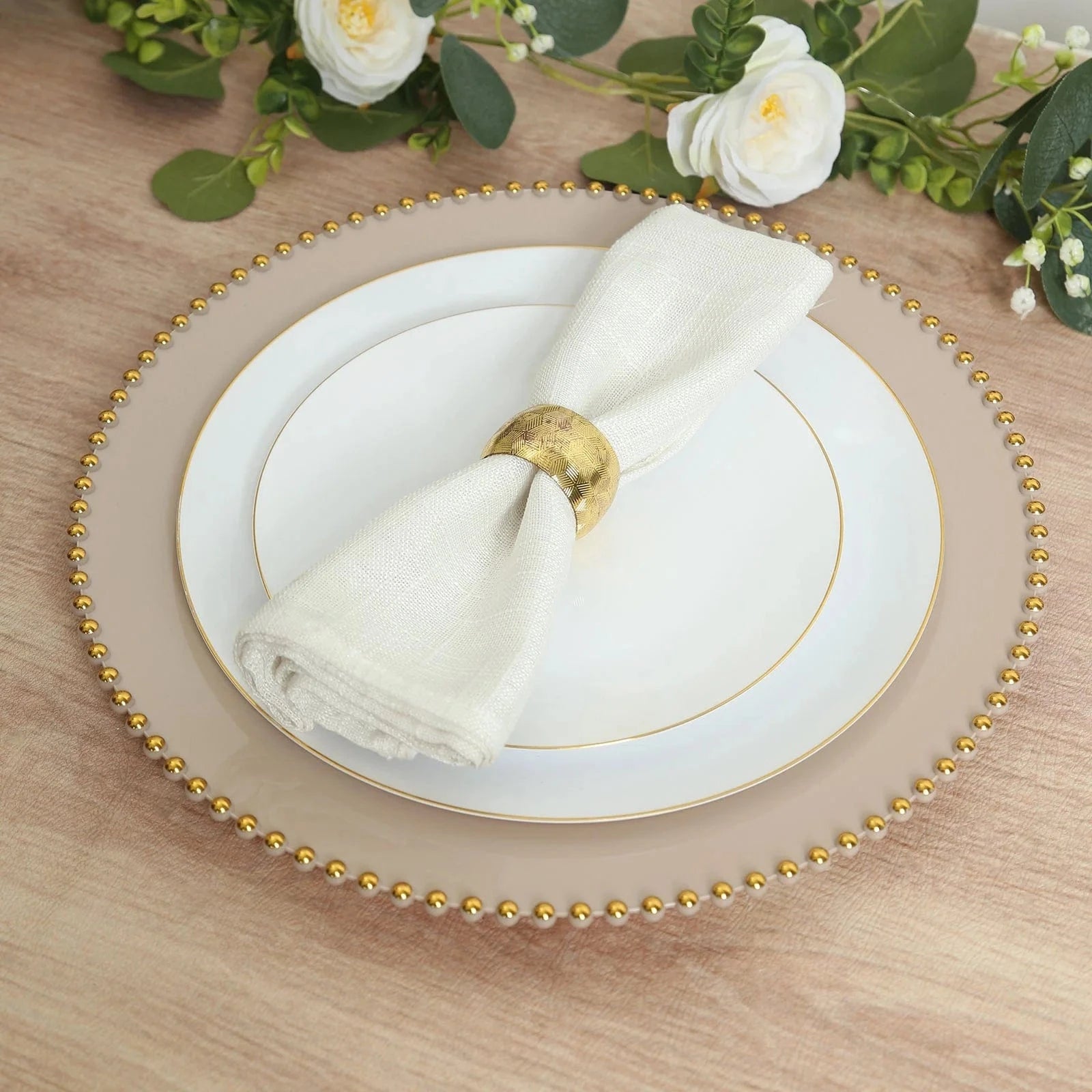 10 Round 13 in Plastic Charger Plates with Beaded Rim