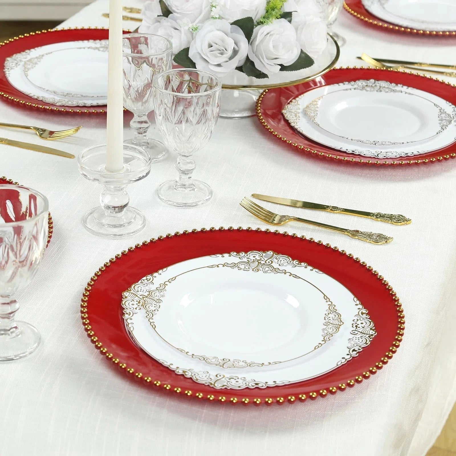10 Round 13 in Plastic Charger Plates with Beaded Rim