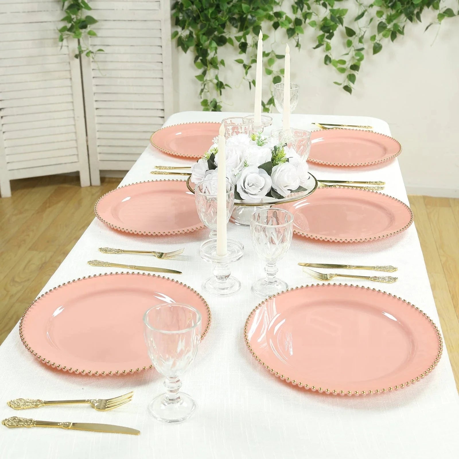 10 Round 13 in Plastic Charger Plates with Beaded Rim