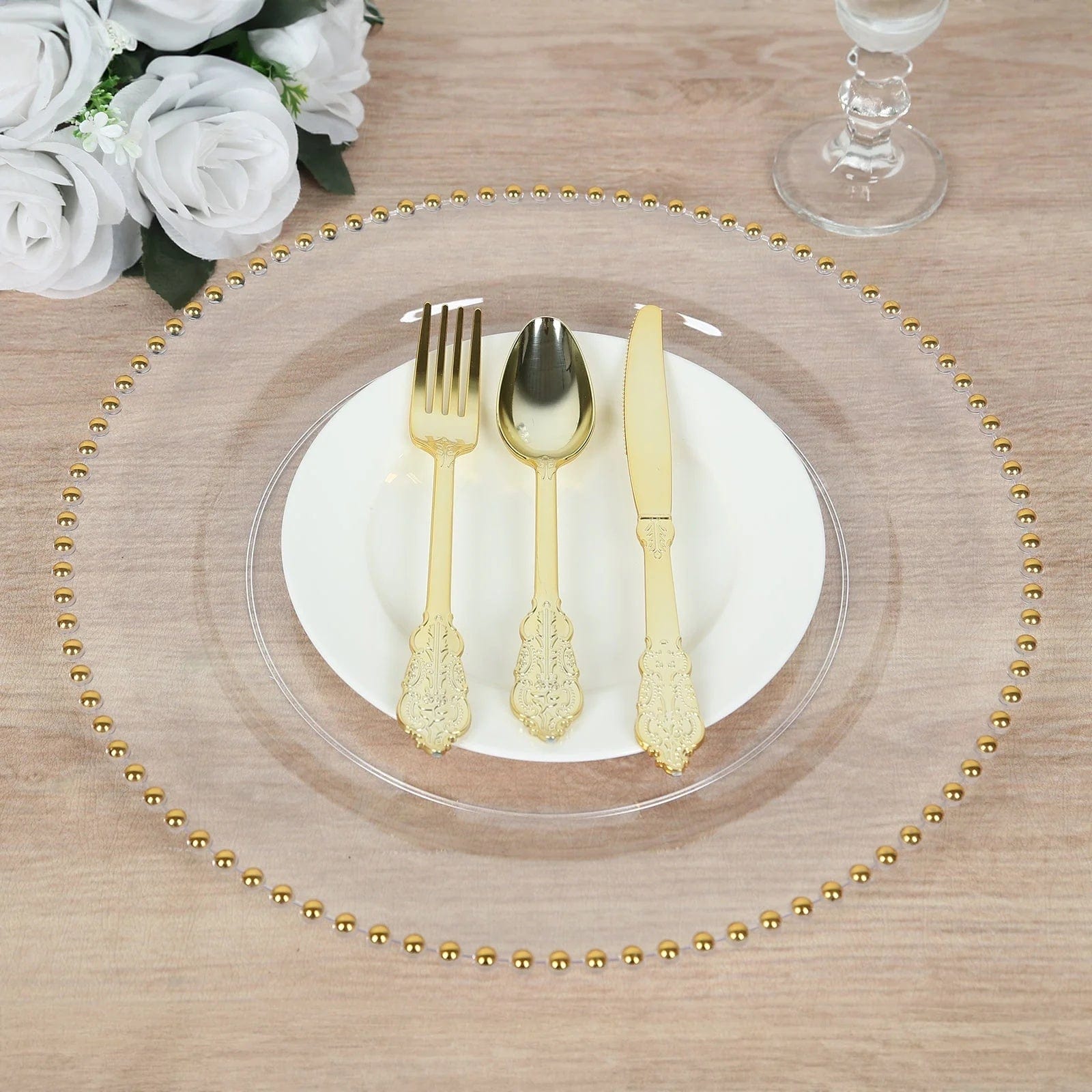 10 Round 13 in Plastic Charger Plates with Beaded Rim