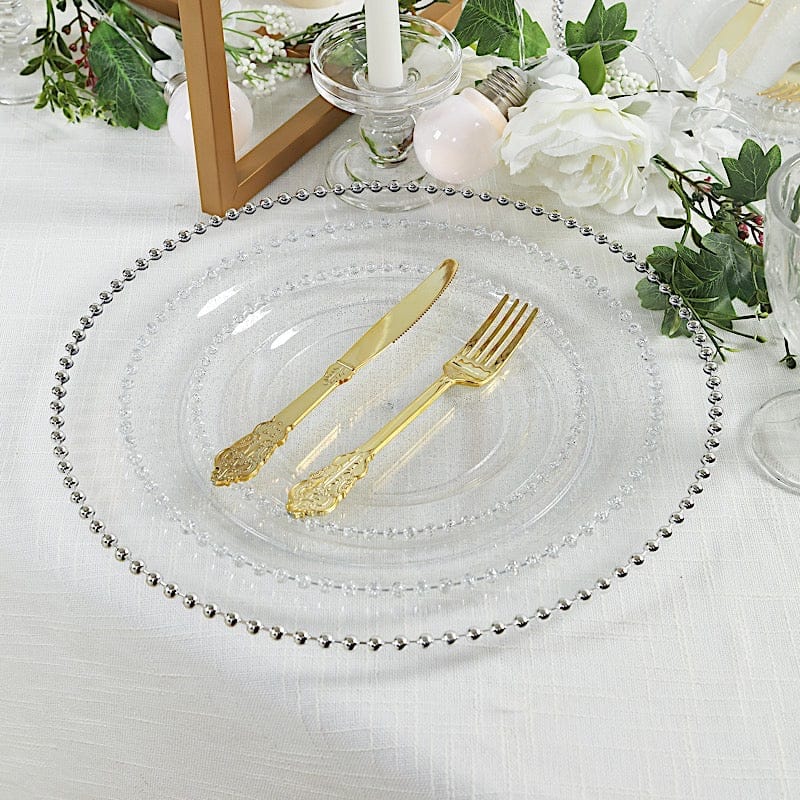 10 Round 13 in Plastic Charger Plates with Beaded Rim