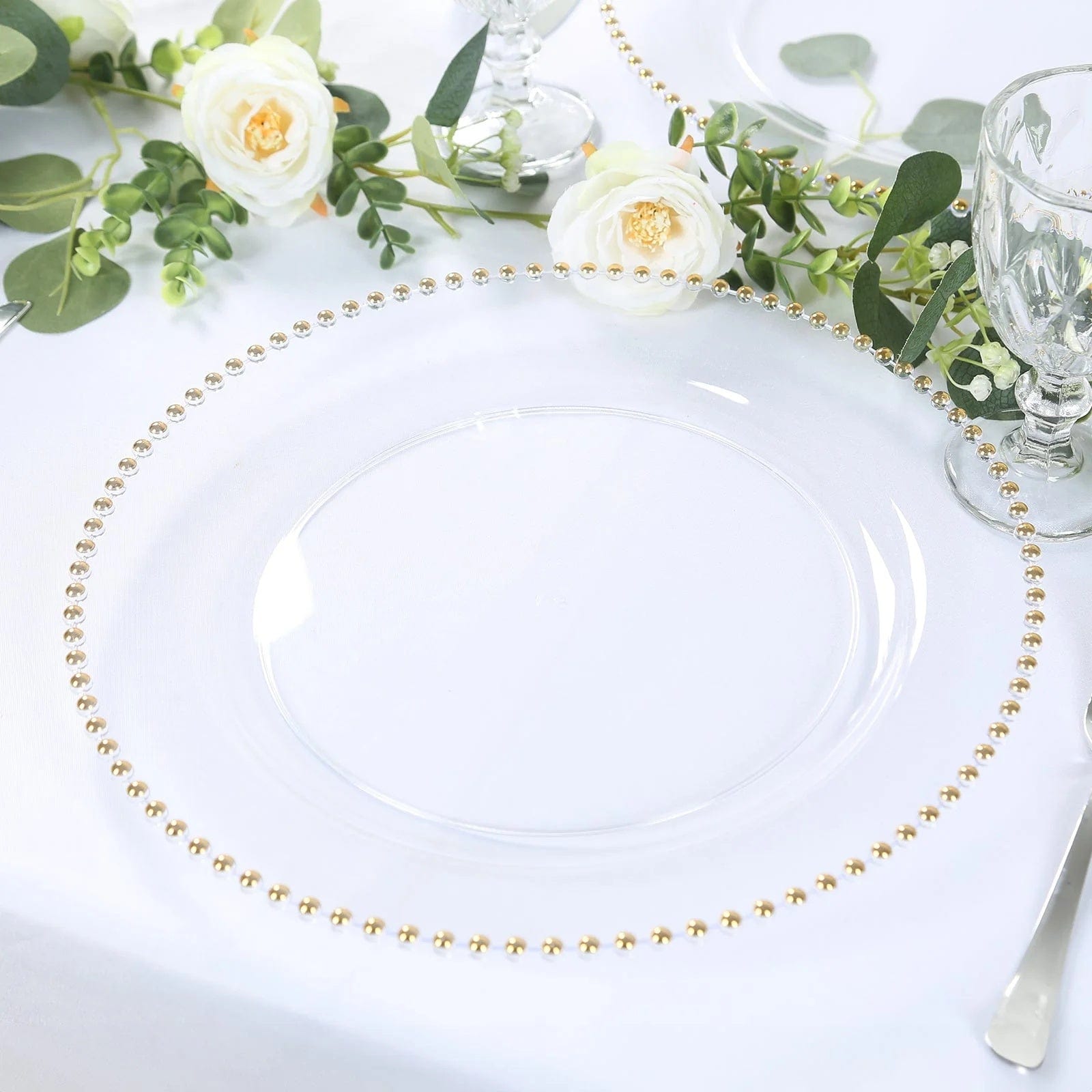 10 Round 13 in Plastic Charger Plates with Beaded Rim