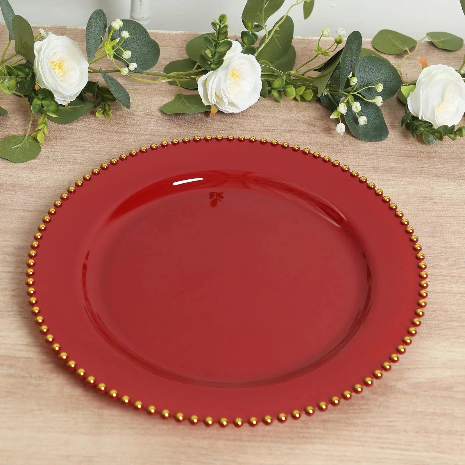 10 Round 13 in Plastic Charger Plates with Beaded Rim