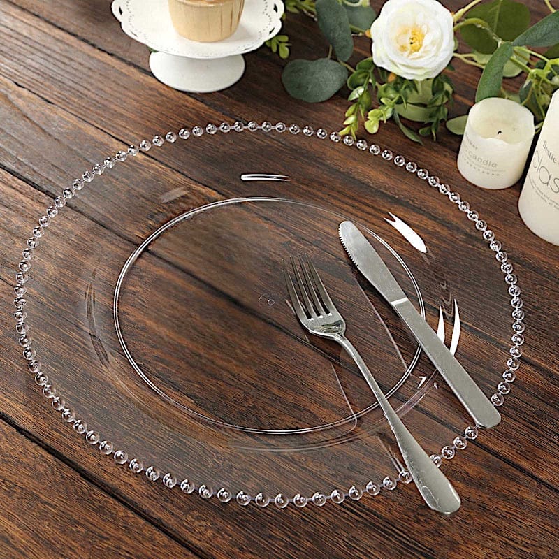 10 Round 13 in Plastic Charger Plates with Beaded Rim