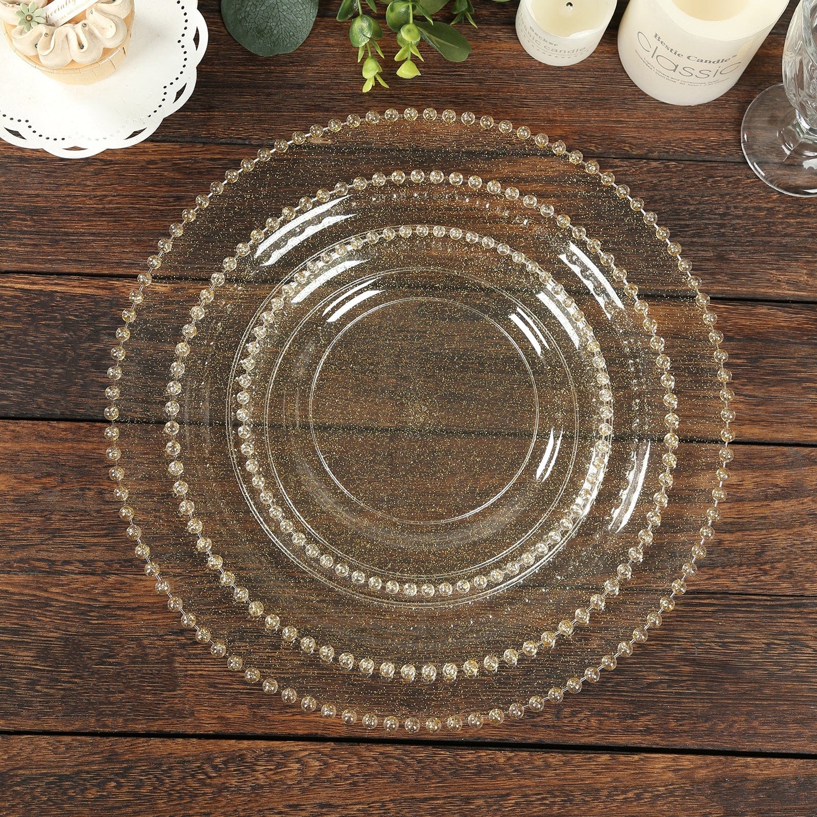 10 Round 13 in Plastic Charger Plates with Beaded Rim