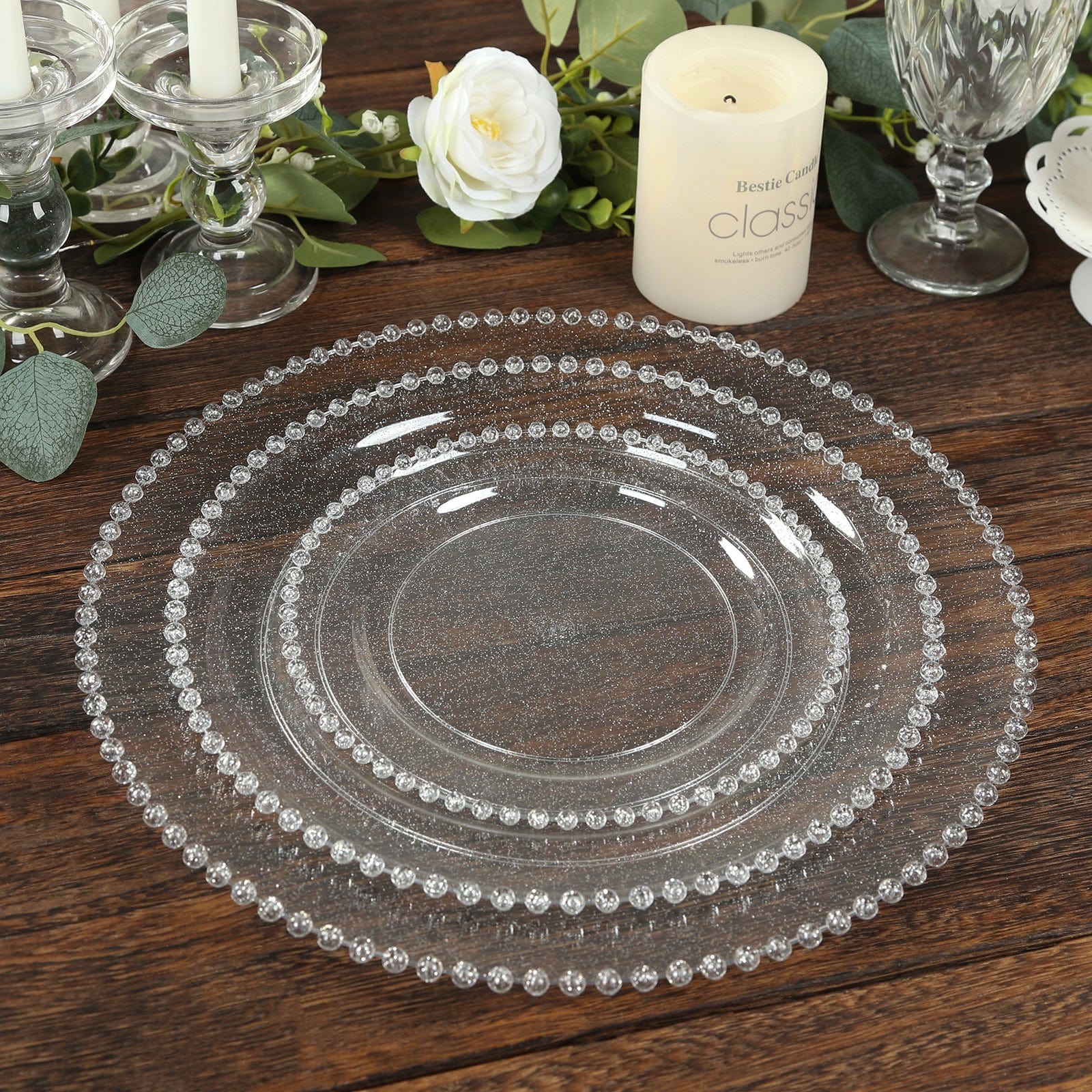 10 Round 13 in Plastic Charger Plates with Beaded Rim