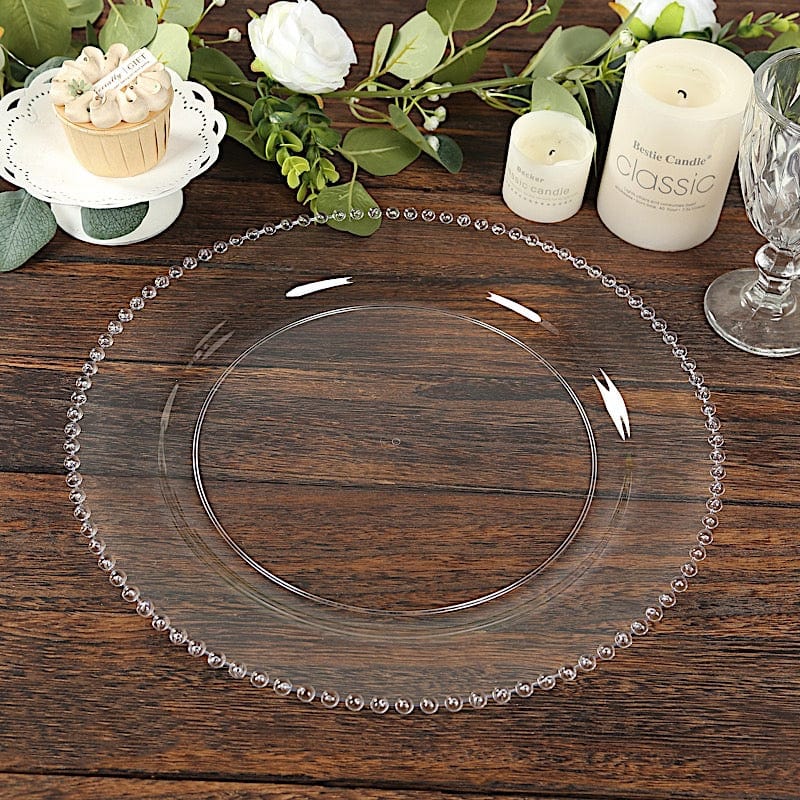 10 Round 13 in Plastic Charger Plates with Beaded Rim