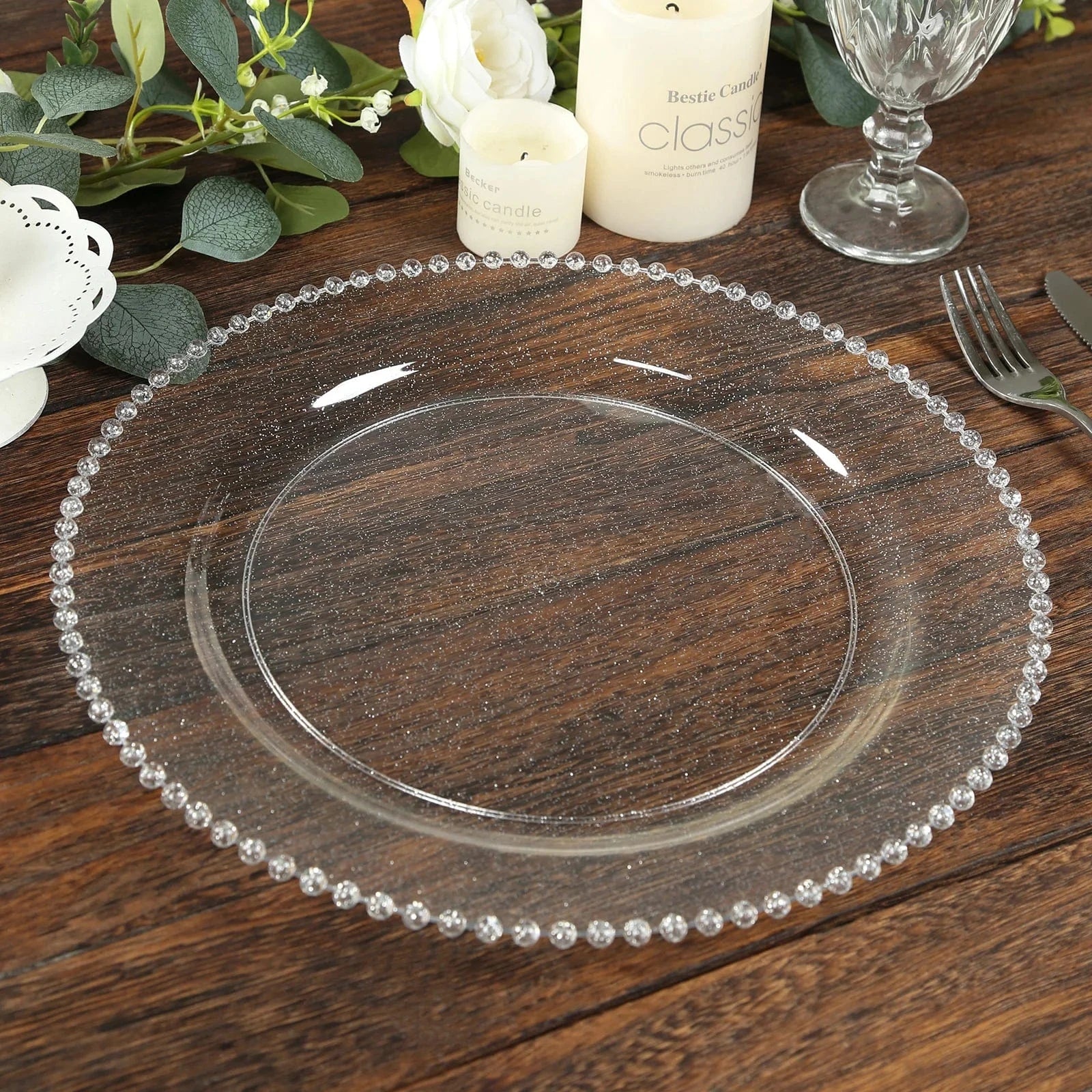 10 Round 13 in Plastic Charger Plates with Beaded Rim