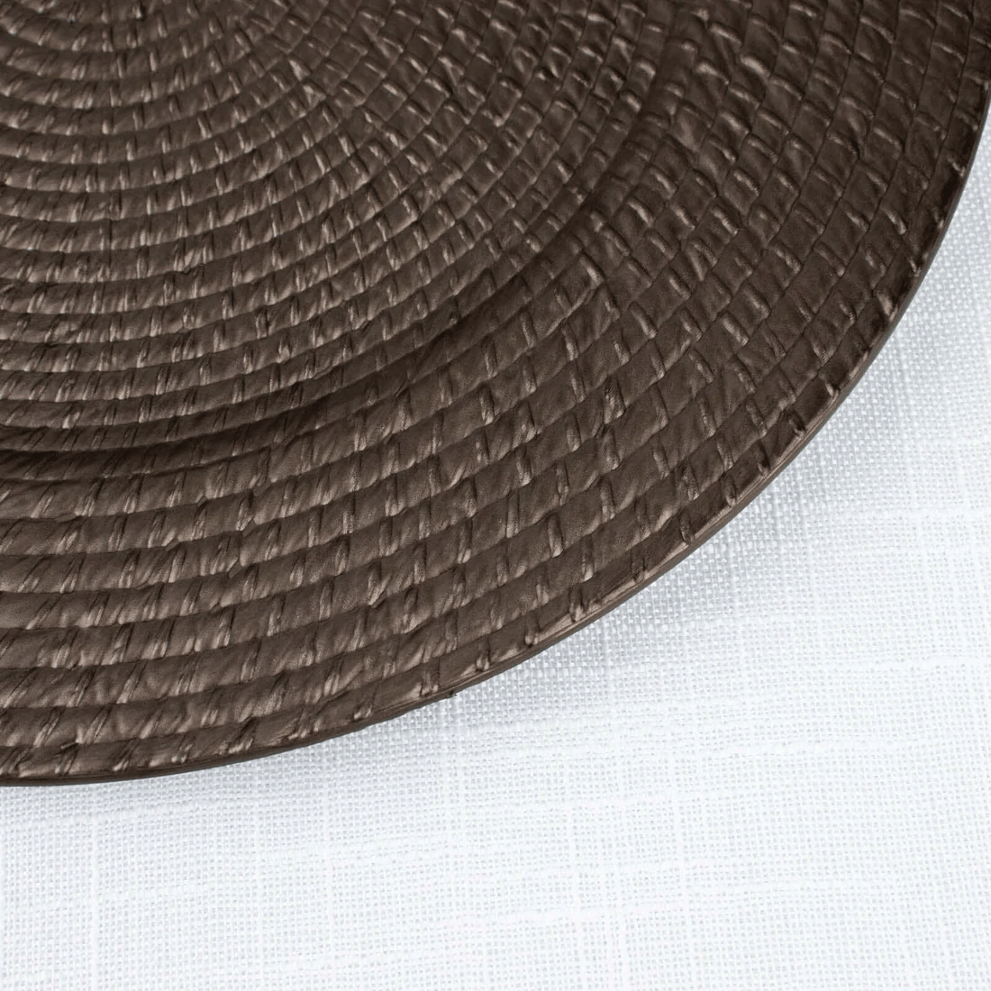 12 Brown 13 in Round Rattan-Like Plastic Charger Plates